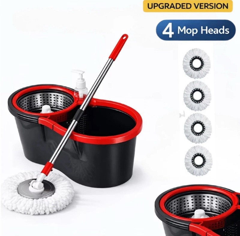 Push to Spin Spin Mop & Bucket Set, Telescoping Handle, 4 Replacement Mop Heads