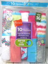 Hanes Girls Size 16 Tagless Hipsters Underwear 10 Pair Cotton Colorful J