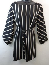 Ann Taylor Loft Dress Women's SP Black Tan Long Sleeve Square Neck Shift Belted
