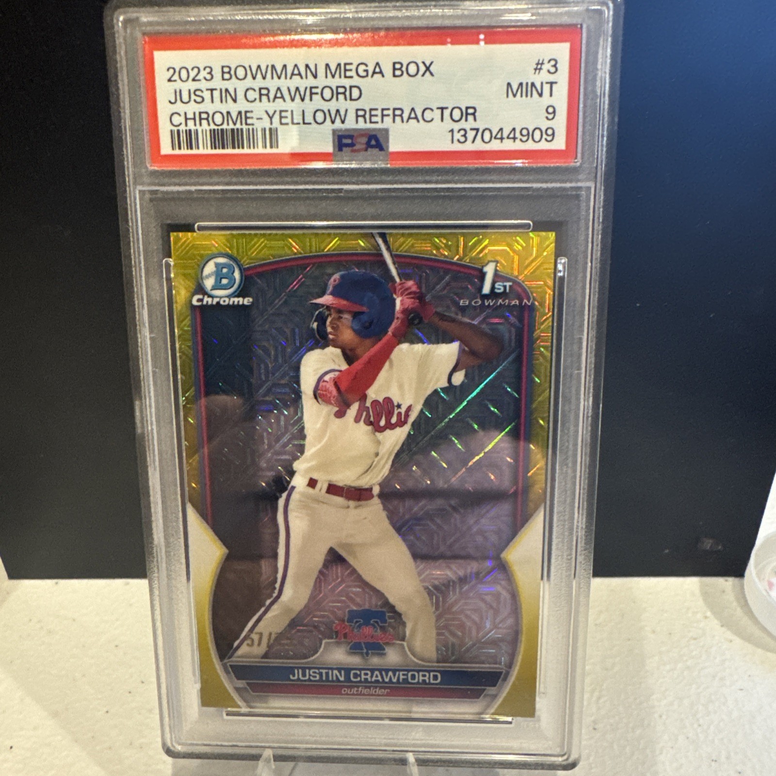 2023 Bowman - Chrome Prospects Justin Crawford #BCP-3 Yellow Mojo Refractor /75