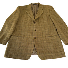 Vintage Ermenegildo Zegna Wool Blazer Sport Coat Brown Plaid 44R Large 54 EU