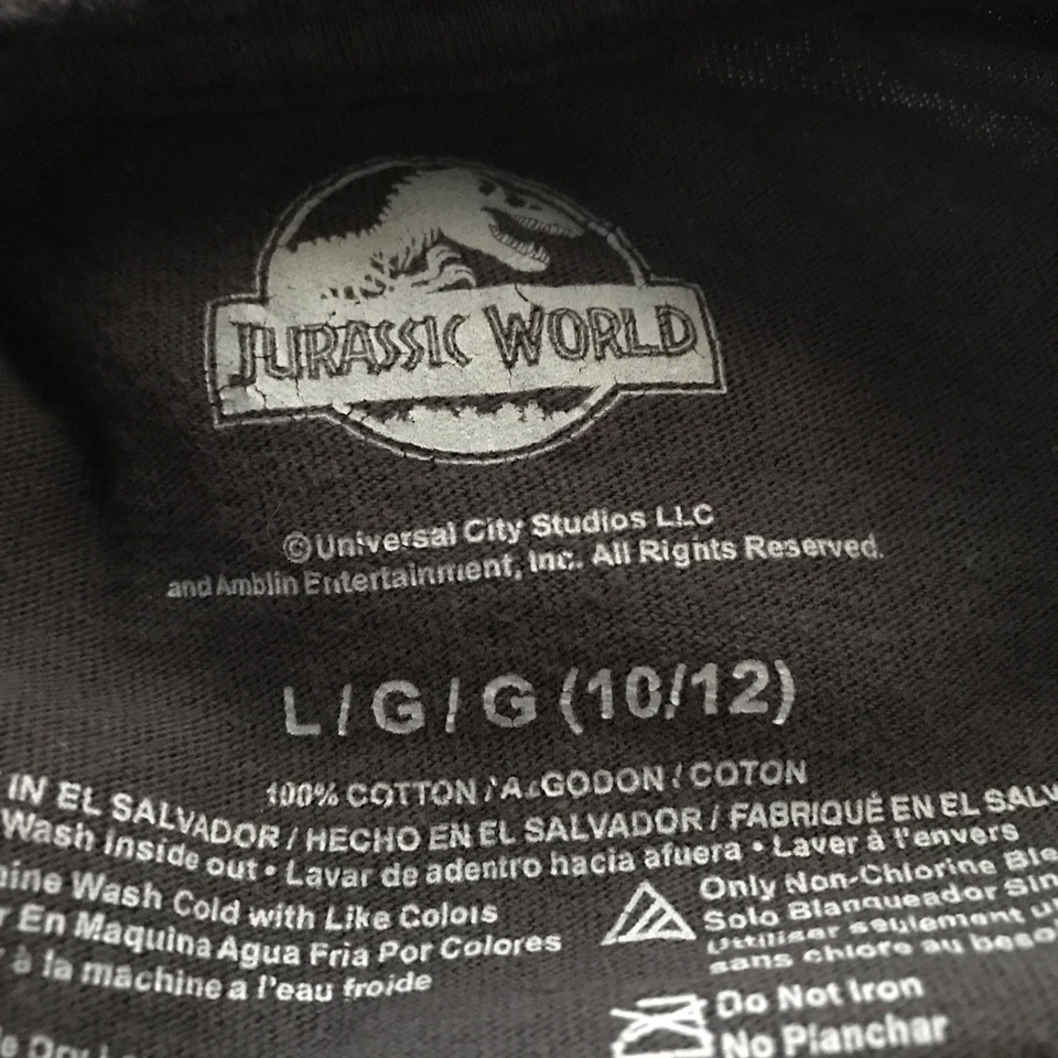 Jurassic Park Shirt Boys Large 10 12 Jurassic World Gray Carno vs Allosaurus Tee - Image 3 of 4