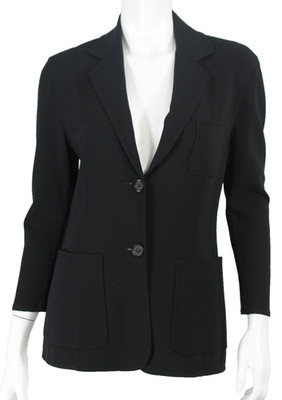 CELINE Vintage Black Wool Stretch Woven Crepe Blazer Jacket 40