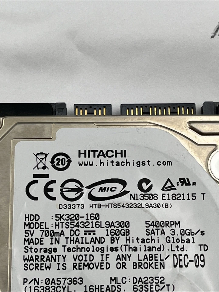 *Hitachi 160GB 5K320-160 HTS543216L9A300 2.5" 5400 RPM SATA Hard Drive - Image 3 of 4