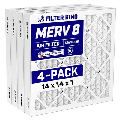 Filter King 14x14x1 Air Filter 4-PACK MERV 8 Actual Size 13.5 x 13.5 x .75''