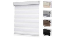 White No-Drill Zebra Blinds - Cordless Day Night Shades, 15"x48"
