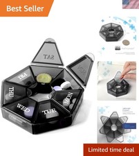 Small Weekly Pill Organizer, Round Pill Dispenser for Travel, Mini Pill Organ...