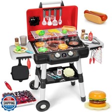 Kids Play Kitchen Toys, Kids BBQ Grill Playset with Smoke Sound L