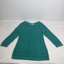 Ann Taylor LOFT Women's Sweater XS Green Open Knit 3/4 Sleeve Pullover Preppy