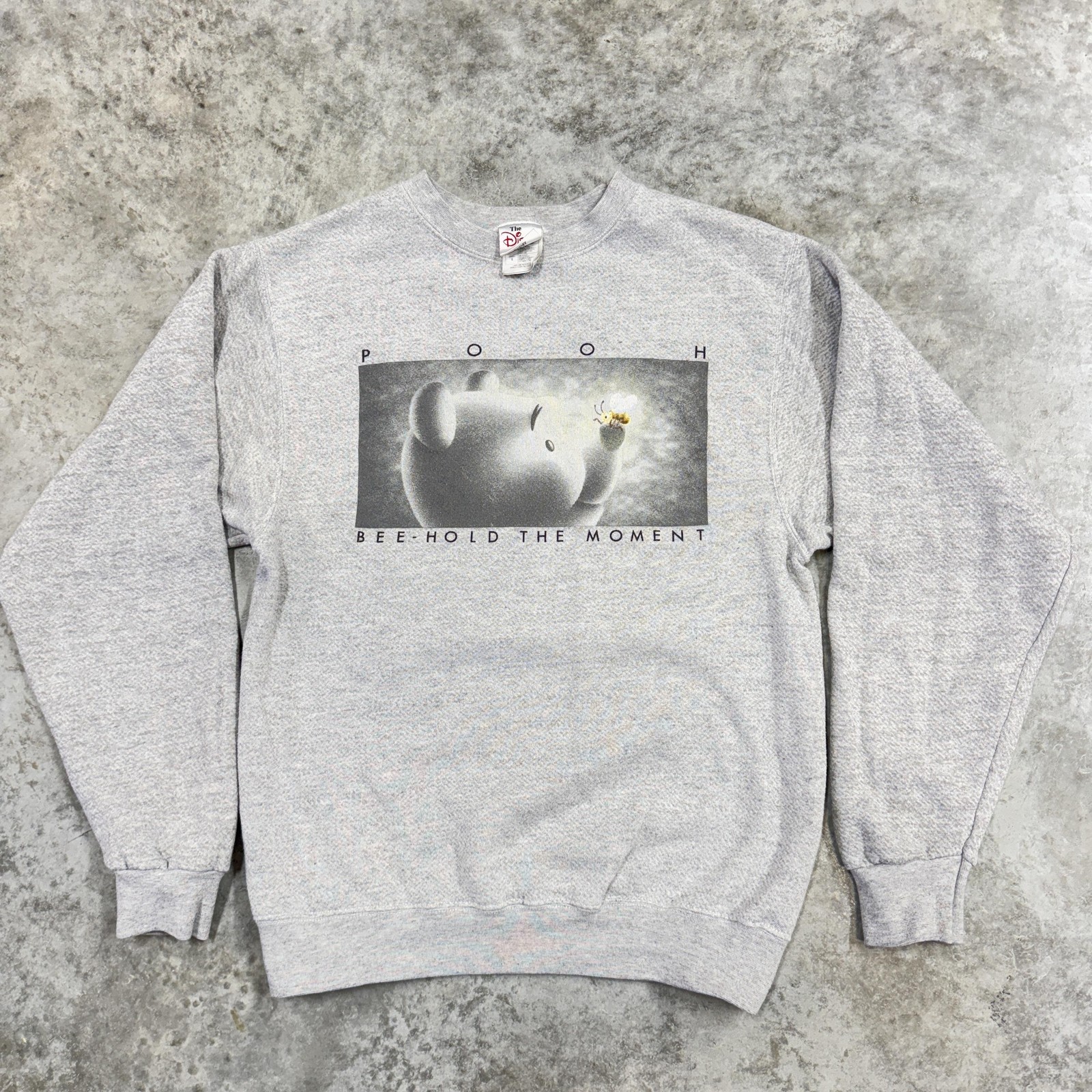 Disney Store Winnie the Pooh Sweatshirt Mens Gray Crewneck Bee-Hold The Moment