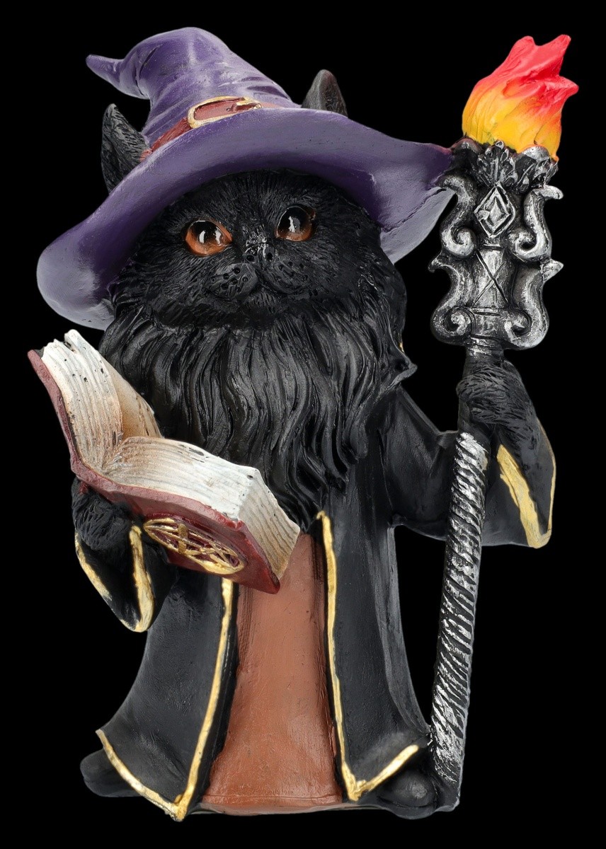 Figura De Gato - Albus El Mago Negro - Compañero Mágico - H 14 cm