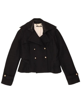 ELISABETTA FRANCHI Womens Celyn B Pea Coat IT 46 Large Black Virgin Wool DS15