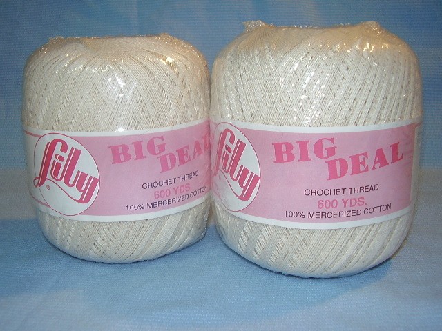 (NEW) LOT of 2  LILY Big Deal cotton crochet thread 3 ply ECRU SIZE 5  600 yd.