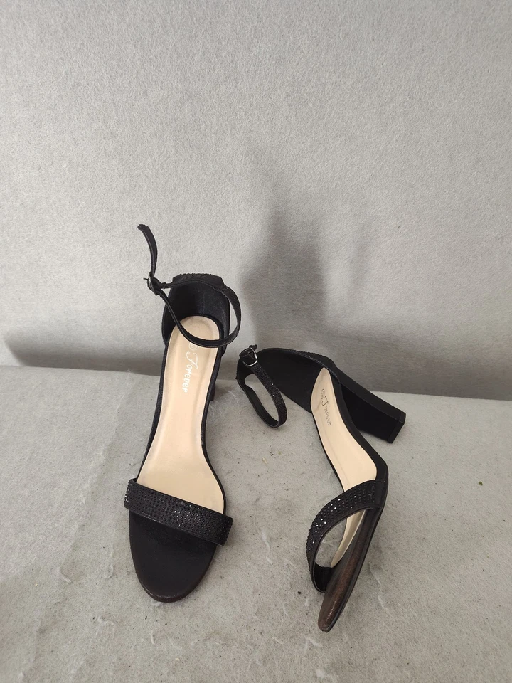 Forever Women Sandals 8.5 Black Block Heel Sandals Ankle Strap Dress Party Shoes - Image 2 of 4