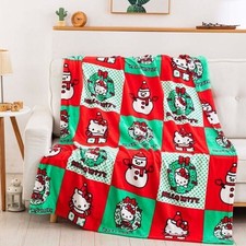 Hello Kitty Christmas Holiday Hugs Silk Touch Throw Blanket Red Green 50x70 NEW