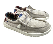 Hey Dude Wally Patriotic Off White Loafer Slip On Shoes Flag USA Men's 10