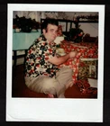 Vintage Polaroid Photograph Man in Crazy Shirt Sitting by Christmas Presents