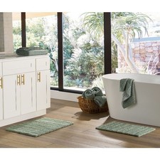 Cut  Loop Reversible 2-Piece Bath Rug Set, Soft Green, 17" x 24"  20" x 30"