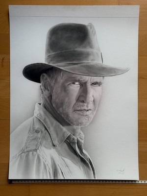 Indiana Jones Harrison Ford Original Charcoal Drawing Jack 2010 40x50cm