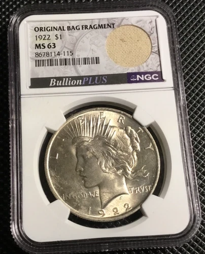 1922  Peace Dollar $1 NGC MS63 – Original Bag Fragment – BullionPlus Holder