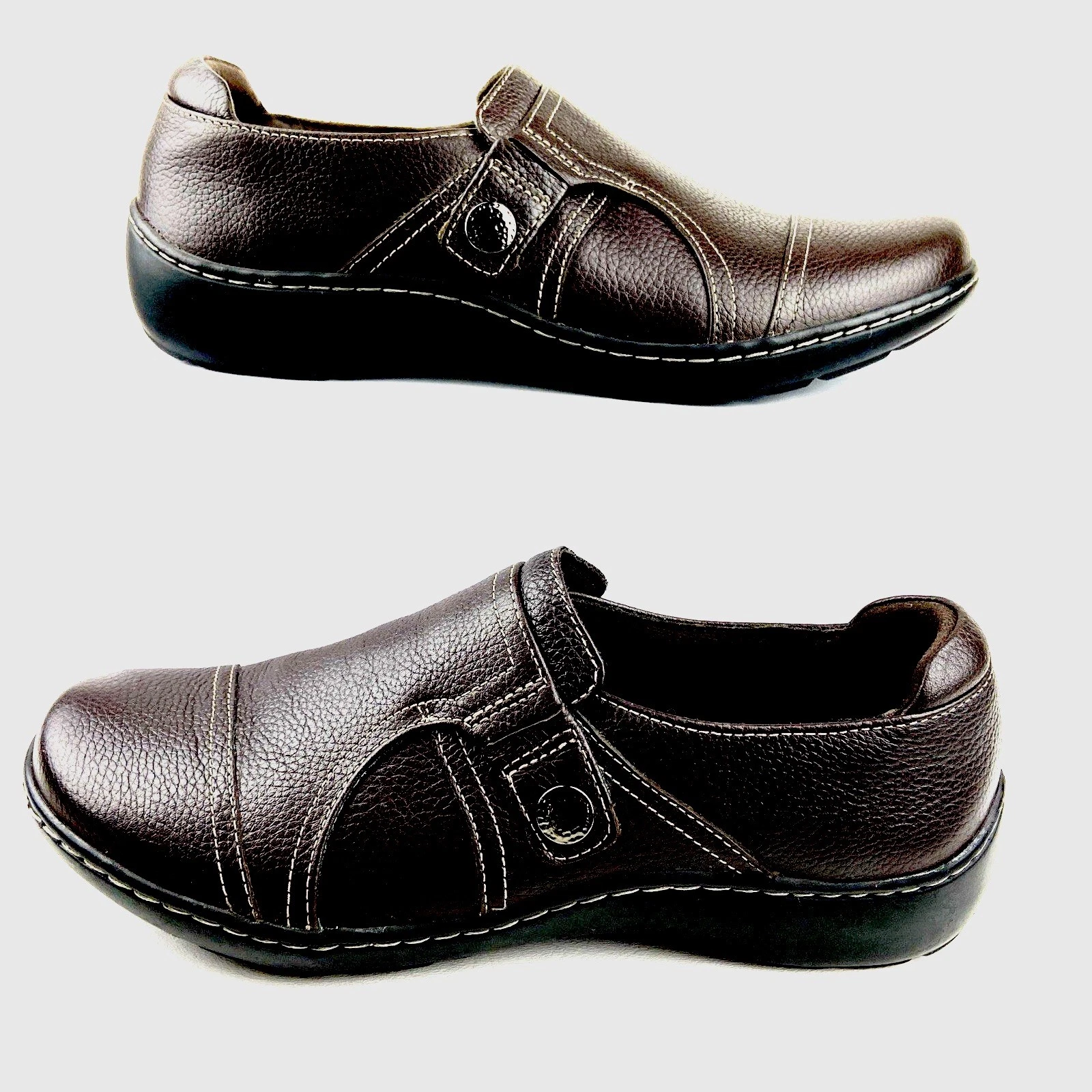 Mocassini Clarks Cora Poppy da donna in pelle marrone scarpe basse casual taglia 8M