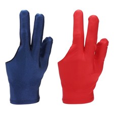 2 Pcs Three Fingers Pool Gloves, Billiards Left Hand Cue Sport Gloves, Blue, Red