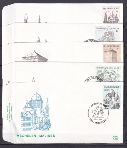 [LG78588] Belgium N°2288/2292FDC Architecture First Day Cover COB € 10,00 SUPERB