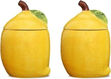 Lemon Cookie Jar Canister, Set of 2 Decorative Ceramic Food Medium, Yellow 