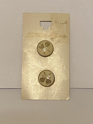 Stream Line Gold Buttons Vtg Streamline Buttons on Cards Cream Enamel Gold Tennis Rackets ...