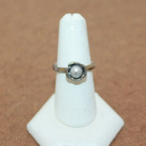 Pandora Sterling Silver Grey Pearl Blooming Ring Sz.6.25 # 190607GP [082WEJ]