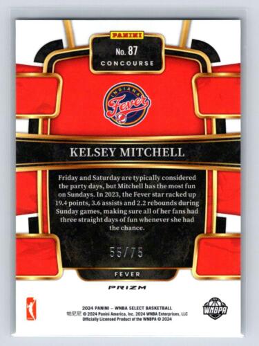 2024 Select WNBA #87 Kelsey Mitchell - Concourse verde neón 55/75 - fiebre de Indiana - Imagen 2 de 2