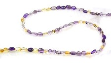 Natural Ametrine Smooth Oval Nugget Gemstone Beads Handmade Women Necklace 18"