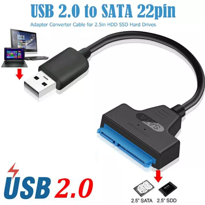 tolerance Arbitrage lommelygter USB 2.0 To SATA 22 Pin Laptop Hard Disk Drive SSD Adapter Converter “AW |  eBay