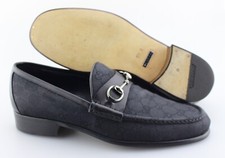 Men's GUCCI 'Horsebit GG' Black Canvas Loafers Size US 10.5 - D