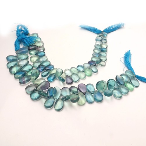 Cuentas de piedras preciosas con forma de pera suave de fluorita azul natural de 8 pulgadas hebra 8x12-9x14 mm - Imagen 4 de 5