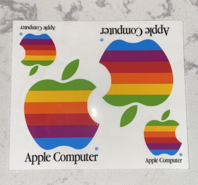 Vintage 80s Apple Macintosh Computer Decals Stickers 4 Sticker Sheet Rainbow Mac