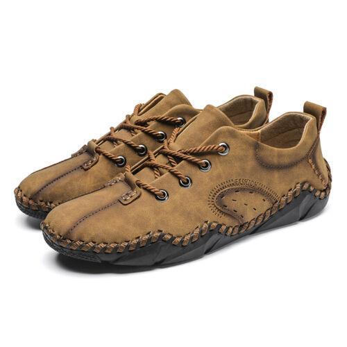 Zapatos hechos a mano para hombre con cordones informales punta redonda exterior mocasines de cuero sintético talla - Imagen 1 de 14