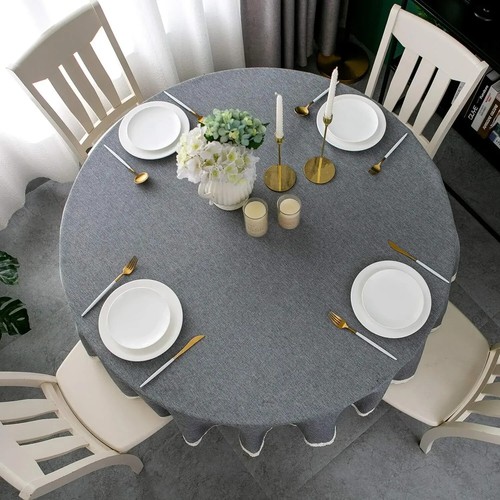 Round Tablecloth Linen Waterproof and Antifouling Table Cover - Imagen 3 de 25
