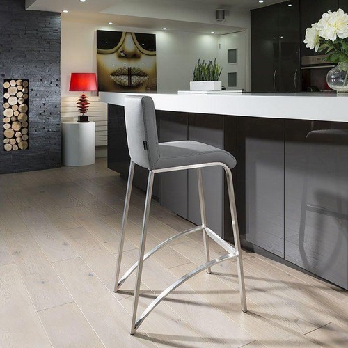 Luxury Medium Grey Kitchen Breakfast Bar Stool Brushed stainless ob943