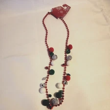 Kohl's Women's Red Christmas Necklace With Pom Balls Disco Balls Light Bulbs