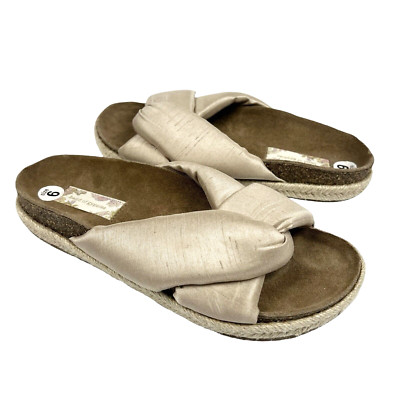 Band of Gypsies Move Over Slide Sandals Sz 6 Cork Footbed Puffy Criss Cross Jute
