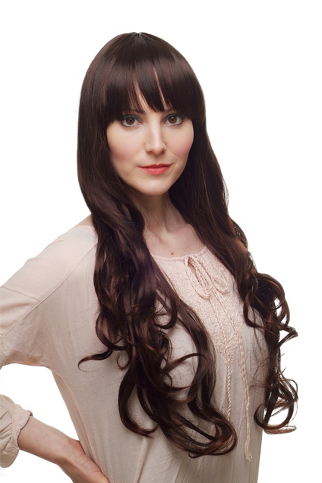 Women's Wig Wig Mahogany Brown Mix Curls Long Bangs approx. 70 3116-2T33