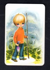 Vintage JOY Swap Card - Boy with Fish (BLANK BACK)