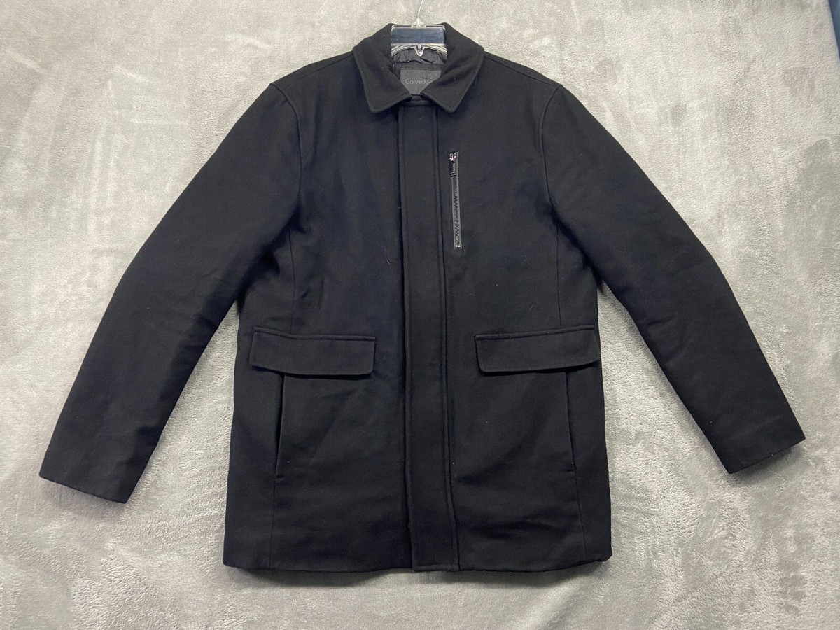 Black Wool Calvin Klein Wool Blend Car Coat Calvin Klein Men's Car