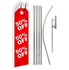 50% Off Sale (Red & White) Super Swooper Flag & Flag Pole Kit & Ground Spike