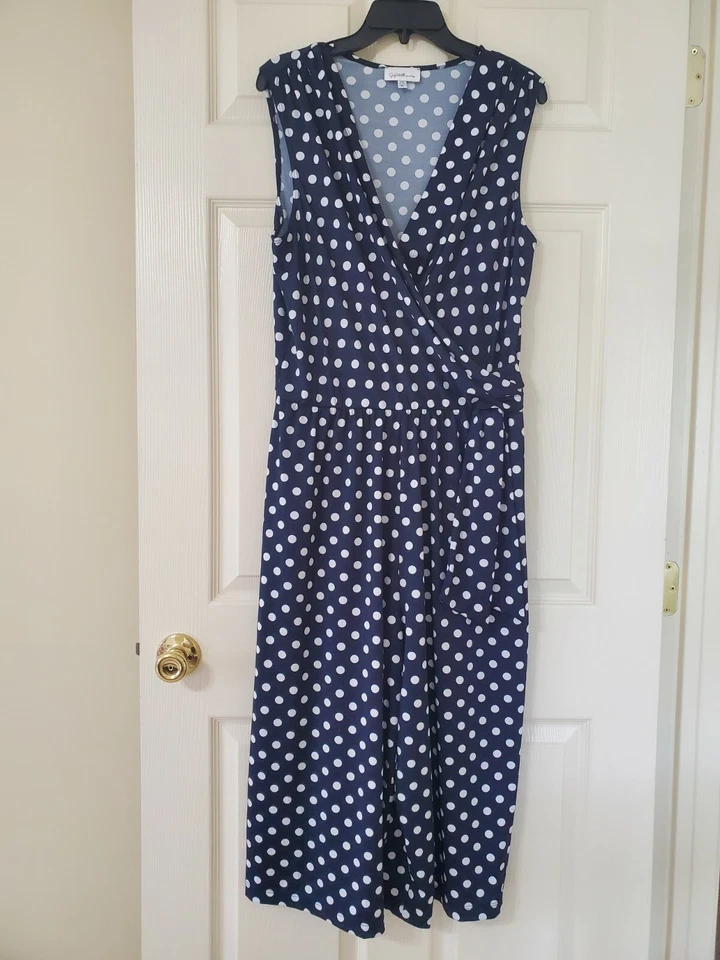 Mono corto tejido elástico sin mangas a lunares azul marino/blanco Jaclyn Smith talla XL Foto 2 de 4