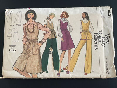 8624 Vogue Patterns Jumper Dress TOP PANTS Sewing Pattern Knits Size 14