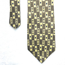 Geoffrey Beene Yellow Gold Silver Blue Mens Silk Necktie 3.75x58β Made In USA