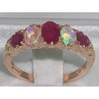 Solid 9K Rose Gold Luxury Vibrant Natural Ruby & Opal Vintage Style Band Ring