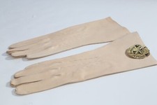 Vintage 60s Beige Genuine Deerskin Leather Gloves Size 7 Mid Length Gold Crest
